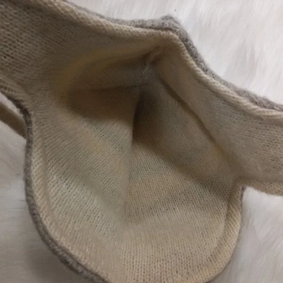 Winter Knitted Fair Isle Earflap Beanie Hat Beige Unisex Small - Picture 3 of 6